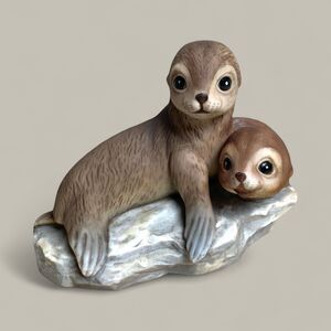 Vintage HOMCO Baby Seal Pups Figurine 1981 Porcelain Home Interiors Masterpiece